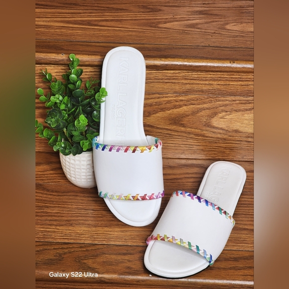 Karl Lagerfeld Shoes - Karl Lagerfeld Paris Women's White Cenie Whipstitch Slide Sandal Size 6